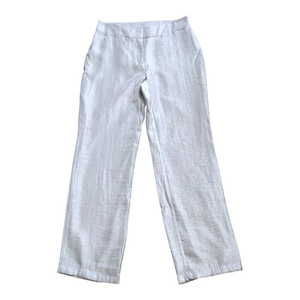 Chicos Travelers Pants Womens 0R 4R Silver Straight Leg Lined NWT Elastic Waist